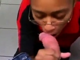 Black Store Clerk sucks white cock on the job Ebony