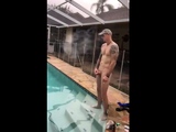 Married hunk jerks off over the pool while smoking