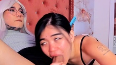 Shemale getting a blowjob by asian babe