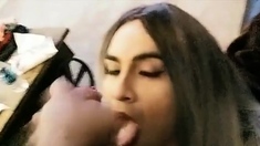 Cute colombian cd sucking cock and gets nice facial