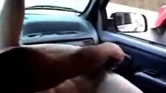 Horny Bitch Masturbating In Car For Truck Driver