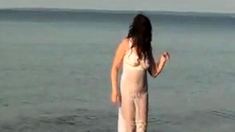 My Pantyhose Girlfriend See Through on the Beach