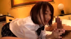 Japanese teen wakes up and gives a hot handjob